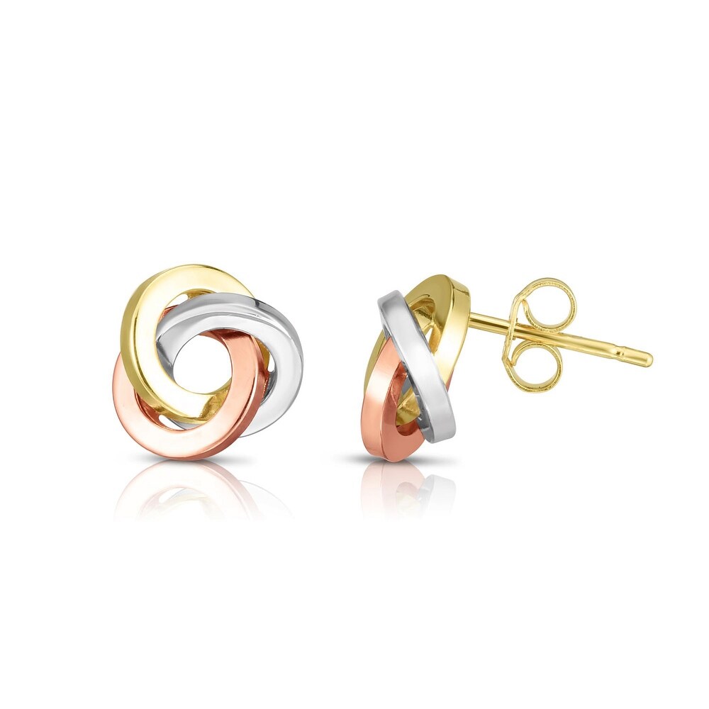 Women Real 14k Tri Tone Gold Polish Love Triple Flower Earrings Dangle Hanging